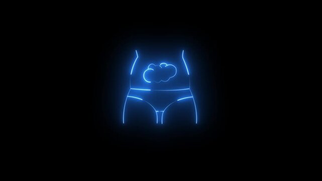Stomach Anatomy Animation Showing Glowing Neon Blue Human Torso Outline With Digestive Organ Highlighted, Representing Abdominal Health, Digestion and Medical Diagnosis Concept
