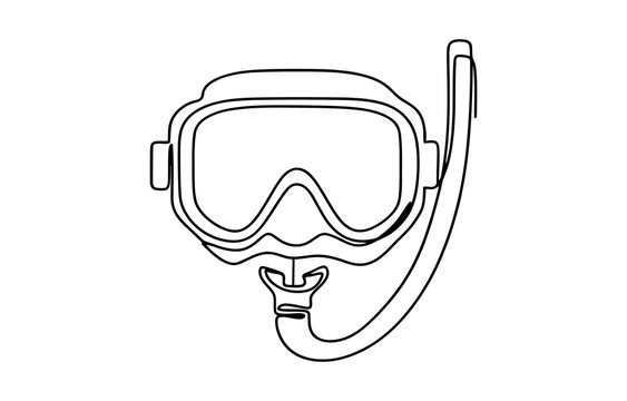 Simple black line drawing of a snorkeling mask and snorkel tube isolated on transparent background