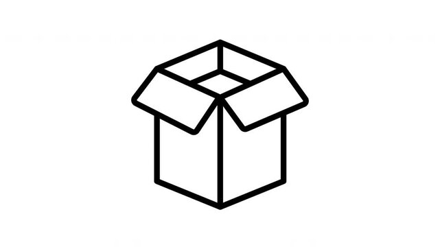 Animated Open cardboard box outline icon graphic illustration black outline simple drawing design image.