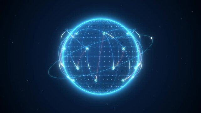Digital globe with glowing data connections, global network security