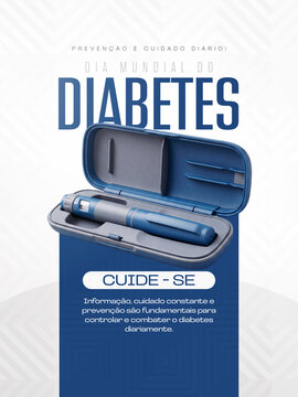 Dia Mundial do Diabetes com Caneta de Insulina Post Card Insta Template Banner