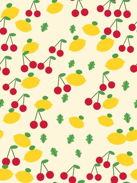 Lemon and cherry fruit seamless pattern