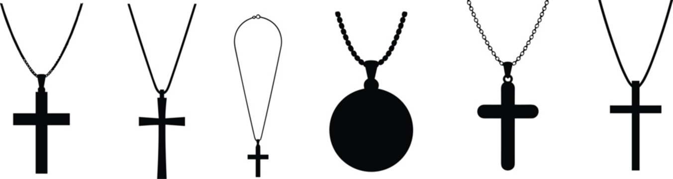 Cross Necklace and Pendant Silhouette Vector Set for Christian Jewelry Design and Religious Graphic Projects