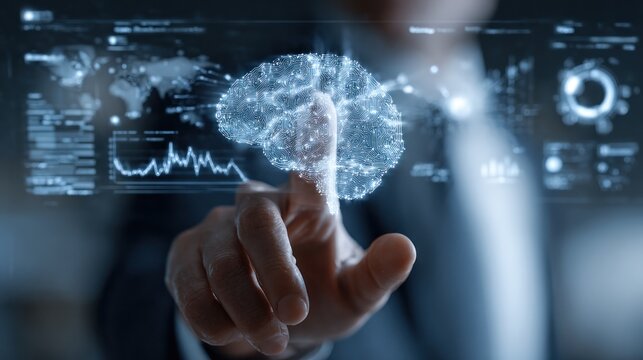 Person interacting with digital brain interface