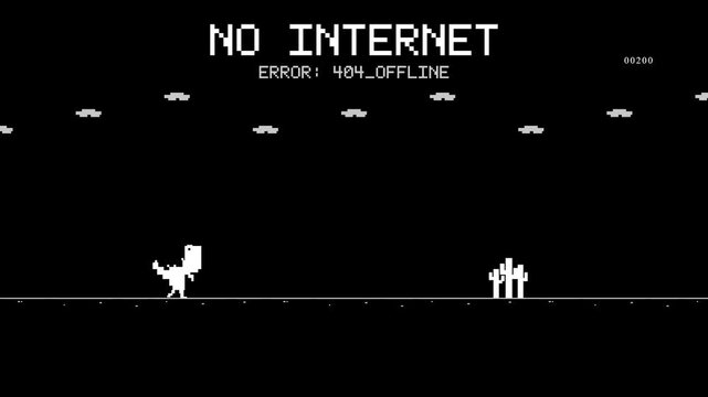 Pixel Dinosaur Game Animation: "No Internet Connection" Error Screen Loop