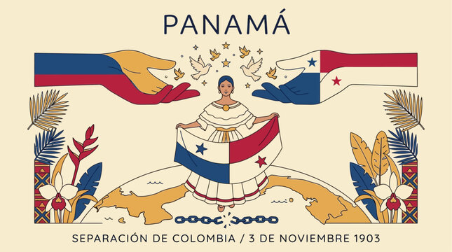 Panama separation day illustration with woman in traditional pollera