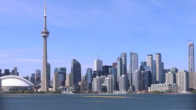Scenic Toronto financial district skyline in the city downtown, view from Ontario lake