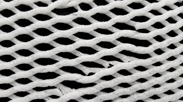 White foam packaging mesh net texture macro background close up soft protective net for fruit or fragile items