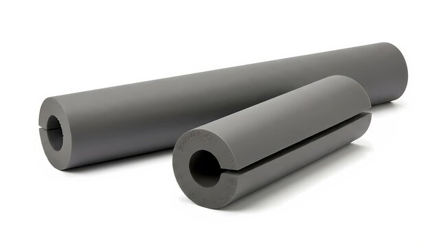 roll of film
Gray Foam Pipe Insulation Sleeves with Visible Hollow Ends on White Background
