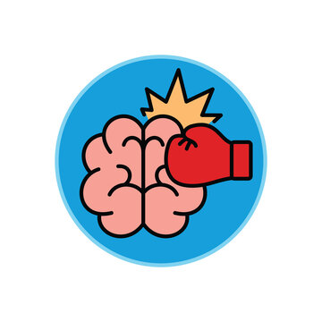 Traumatic Brain Injury, concussion and Brain structure damage vector icon. Brain and boxing glove symbol.
