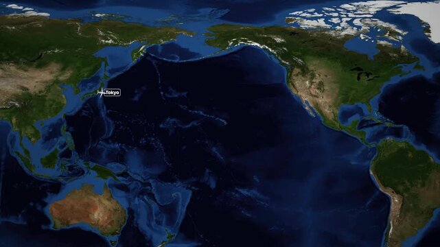 Animated Flight Route Map Tracking Airplane from Tokyo to Denver