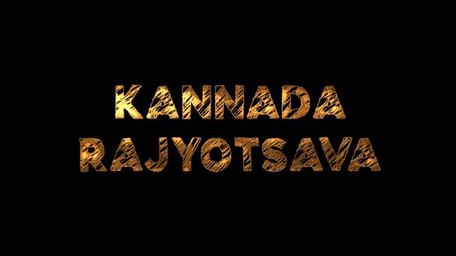 Animated gold kannada rajyotsava typography celebrates karnatakas state formation with sparkle and cultural pride, ideal for holiday greetings, promotions, and campaigns.