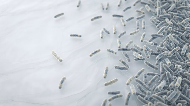 Rod shaped bacteria colony growing on a textured biological surface