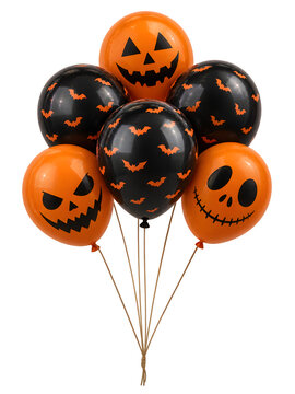 Halloween Balloon Bouquet with Black Bats and Orange Pumpkin Faces