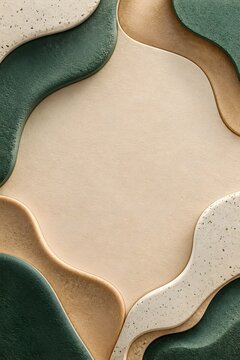 Organic Beige and Dark Green 3D Abstract Background with Textured Layered Shapes