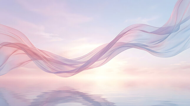 Abstract silk fabric flowing waves soft pastel clouds and calm water