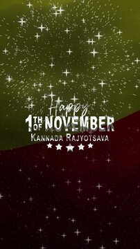 Animated sparkle typography celebrates kannada rajyotsava with a vibrant redgreen flag, ideal for festival greetings, banners, and cultural promotions online.