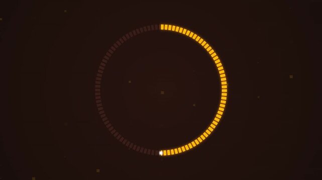 A glowing golden circular progress bar animation displays loading status on a dark surface while representing technical efficiency for software development and user interface design for web