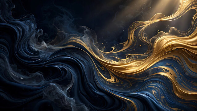 Abstract swirling golden and blue cosmic energy with dark space background illustration
