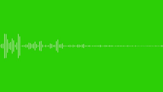 White audio wave spectrum visualization on green screen background. Sound wave music equalizer rhythm bars animated. Line audio waveform music frequency. Signal bars for Podcast Streaming Footage.