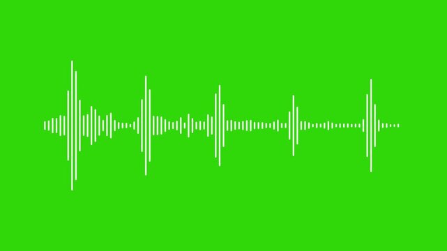 White audio wave spectrum visualization on green screen background. Sound wave music equalizer rhythm bars animated. Line audio waveform music frequency. Signal bars for Podcast Streaming Footage.