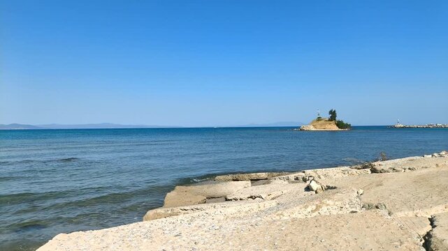 Rocky Coastline and Blue Sea View in Nea Potidea, Greece