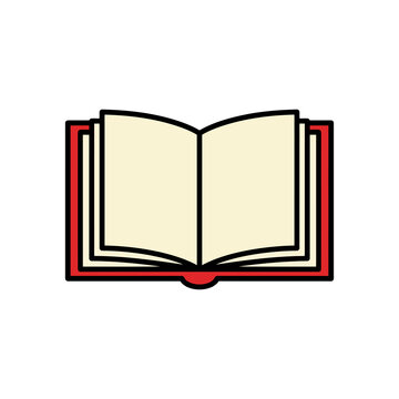 Minimalist open book icon illustration, red hardcover textbook vector sign, education and literature design element
