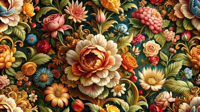 Intricate baroque seamless floral pattern in rich colors