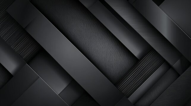 Dark carbon gray abstract geometric background with layered rectangular surfaces, sharp corners, monochrome stripes, linear patterns, modern minimalist design, elegant architectural shapes, and stylis