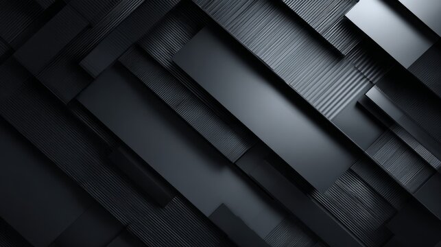 Dark carbon gray abstract geometric background with layered rectangular surfaces, sharp corners, monochrome stripes, linear patterns, modern minimalist design, elegant architectural shapes, and stylis