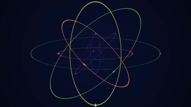 Interlocking glowing orbital rings that spin and throb perfectly in sync with music frequencies.