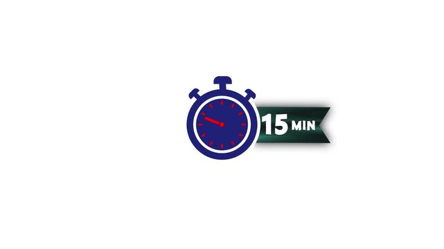 15 minute timer countdown animation with rotating stopwatch for presentations and productivity tracking