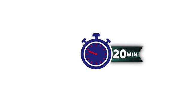 20 minute countdown timer animation with moving stopwatch for presentations and productivity tracking