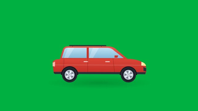 Animated Red SUV Car Driving Across Green Screen Background