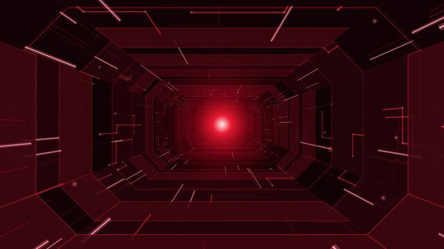 Crimson Red Cybernetic Circuit Board Tunnel