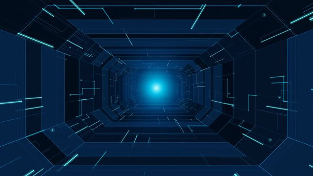 Neon Cyan Cybernetic Circuit Board Tunnel