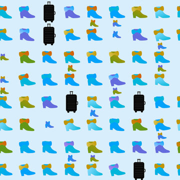 Seamless Pattern of Boots and Suitcases