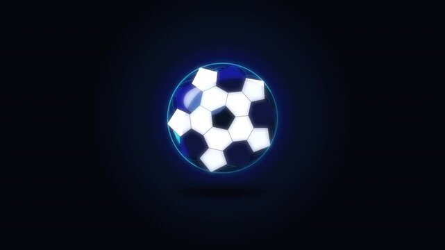 Futuristic soccer ball animation with glowing digital HUD and neon outline