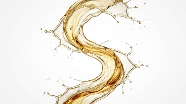 Golden liquid splash in the shape of letter s isolated on white