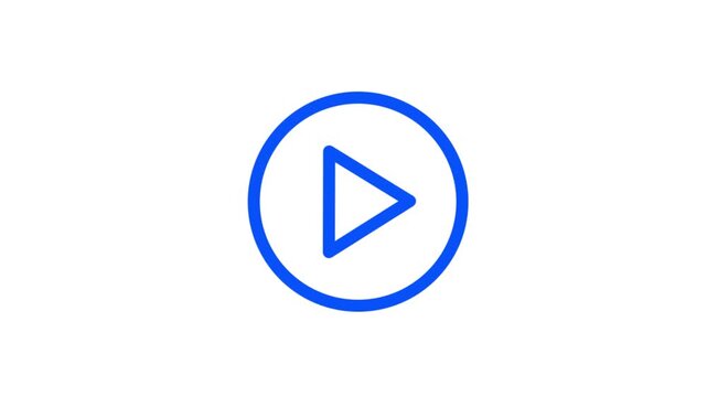 Blue play button inside circle icon for video media player and multimedia control