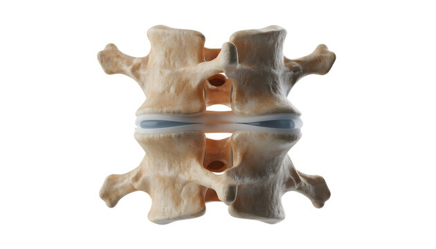 Human lumbar spine vertebrae anatomy model showing intervertebral disc structure for medical education