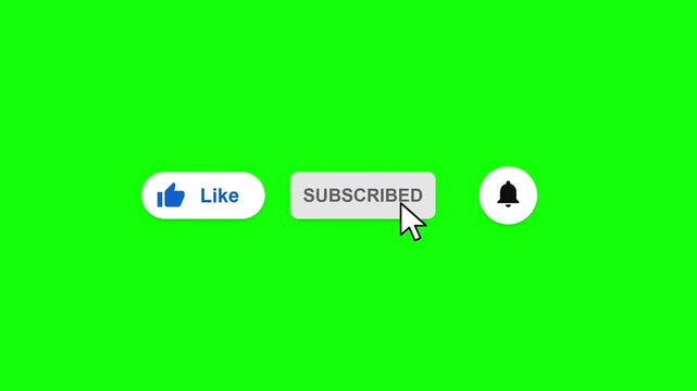 Social media channel like subscribe and notification bell buttons on green