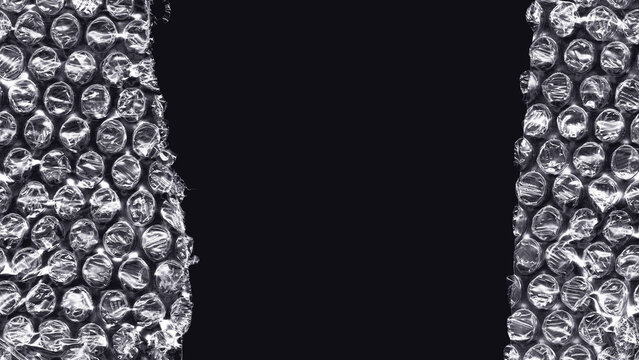 Bubble wrap texture isolated on black background. Opacity or screen mode usage for overlay