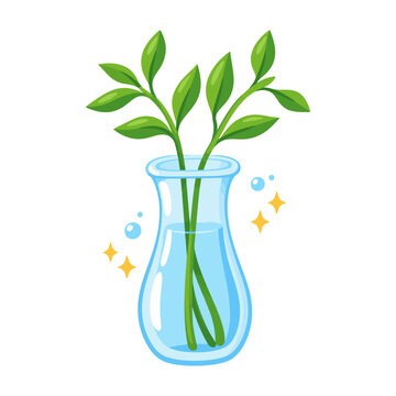 Green Leafy Plant Stems in Clear Glass Vase