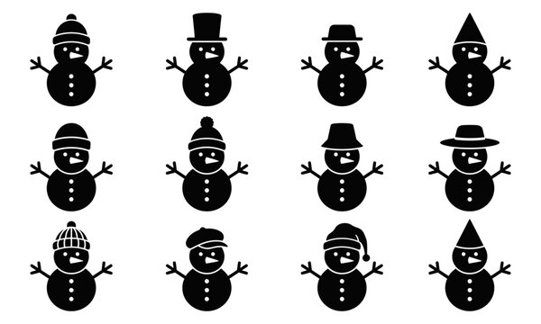 A charming collection of diverse snowman silhouettes perfect for winter themed designs and festive occasions