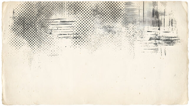 Distressed paper texture with vintage halftone dots and grunge ink splatters for creative background