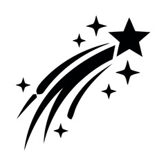 Minimalist shooting star silhouette with motion trail, celestial falling star icon with sparkles, black comet vector for astronomical designs © Zakir