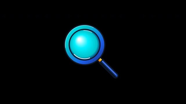 Modern colorful flat vector UI magnifying glass icon with optical focus breathing and rotating specular glass reflection in a seamless six-second loop. Isolated on a true transparent alpha channel bac