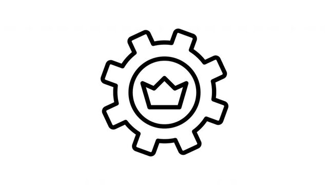 Animated Gear wheel crown emblem icon symbol machinery mechanism engineering royalty monarchy leadership.