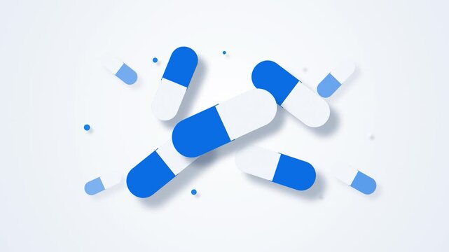 Medical pills, capsule, healthcare, medicine, treatment, pharmacy, drug, prescription, tablet, blue and white animation